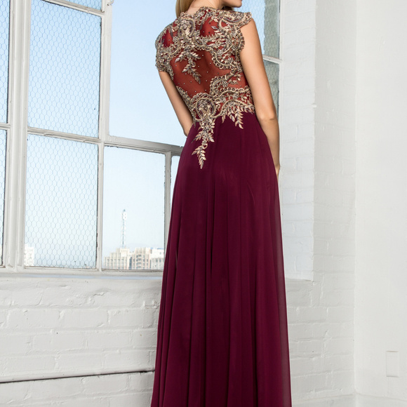 Full Embroidered Top Chiffon Long Dress GL2229 - Picture 2 of 3